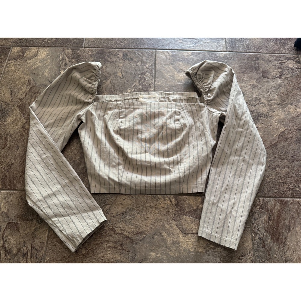 Urban Outfitters Striped Crop Top Long‎ Sleeve Square Neck Blouse S